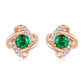 0.2 Carat Round Lab Created Emerald Rose Gold Plated Sterling Silver Four Leaf Windmill Stud Earrings