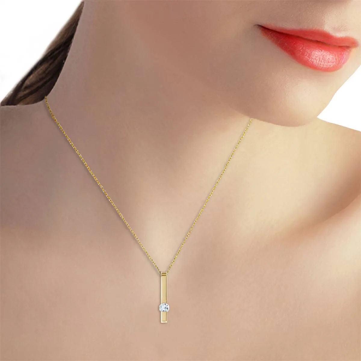 0.25 Carat 14K Solid Yellow Gold Raise The Bar Aquamarine Necklace