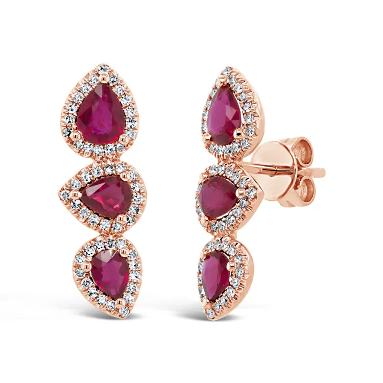 0.30ct Diamond and 1.53ct Ruby 14k Rose Gold Lady's Earring