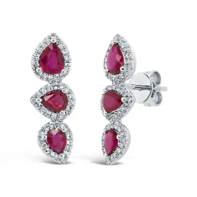 0.30ct Diamond and 1.53ct Ruby 14k White Gold Lady's Earring