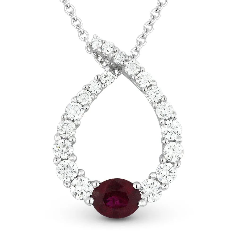 0.43Ct Ruby 16"pendant Necklace In 14K White Gold