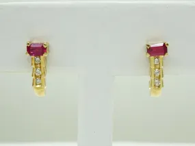 0.4ct tw Natural Ruby & Diamond J-Shaped Earrings 14k Gold