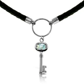 0.5 Carat 14K Solid White Gold Leather Key Necklace Aquamarine