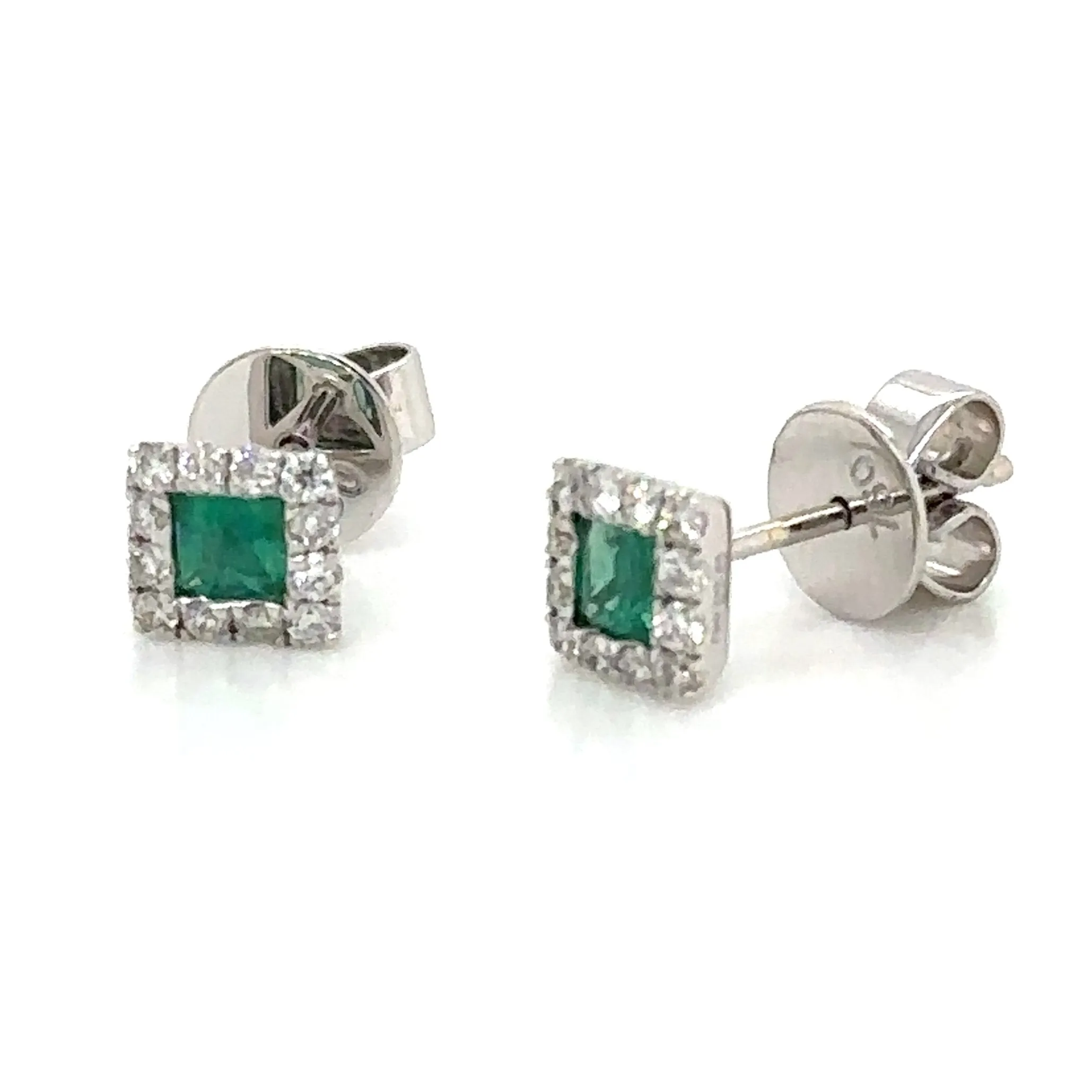 0.51ct tw Green Emerald-cut Emerald-cut Diamond Halo Stud Earrings