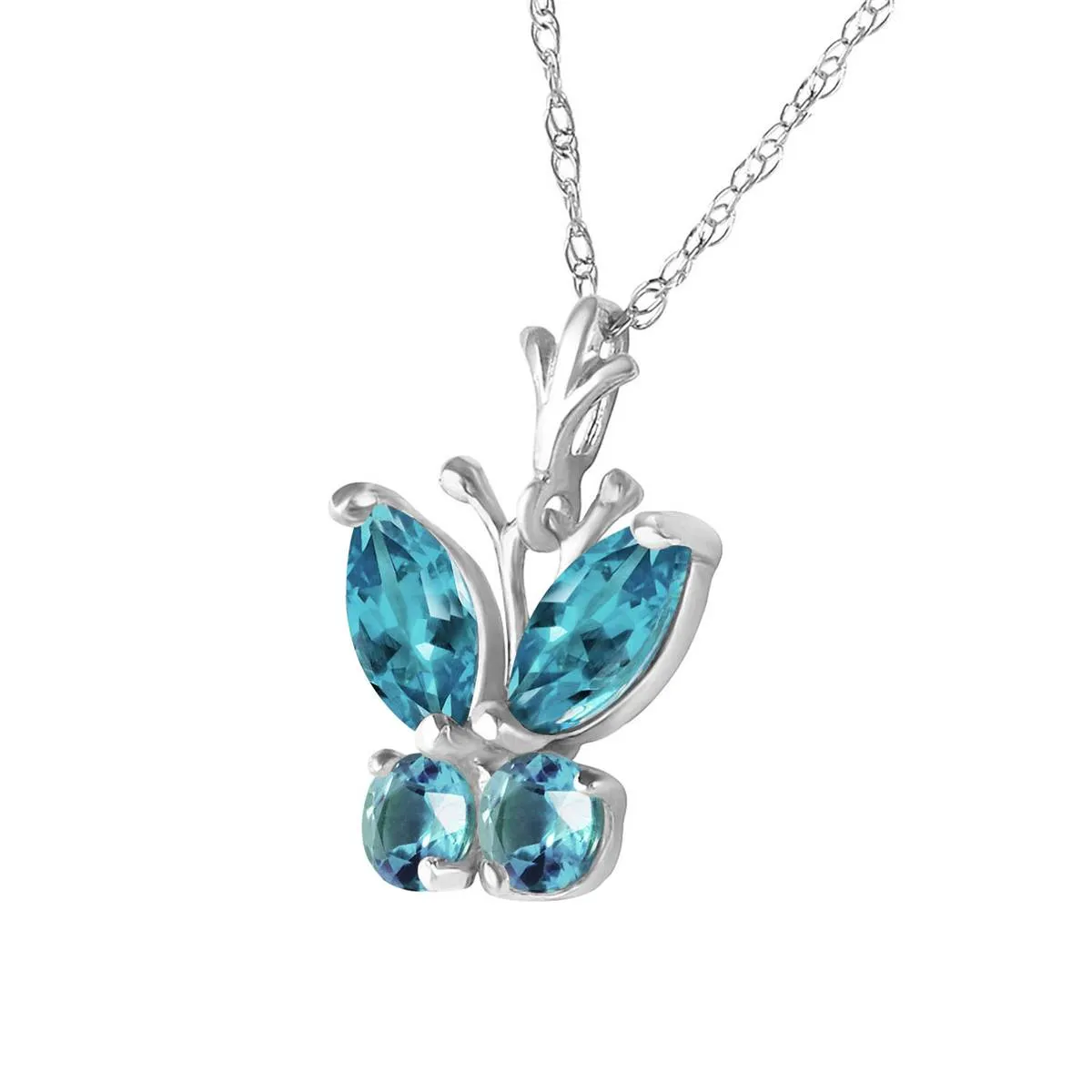 0.6 Carat 14K Solid White Gold Butterfly Necklace Blue Topaz