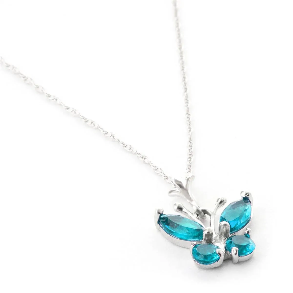 0.6 Carat 14K Solid White Gold Butterfly Necklace Blue Topaz