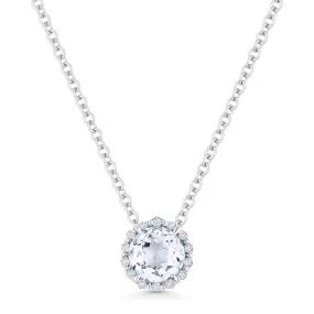 0.65Ct White Topaz 16"pendant Necklace In 14K White Gold