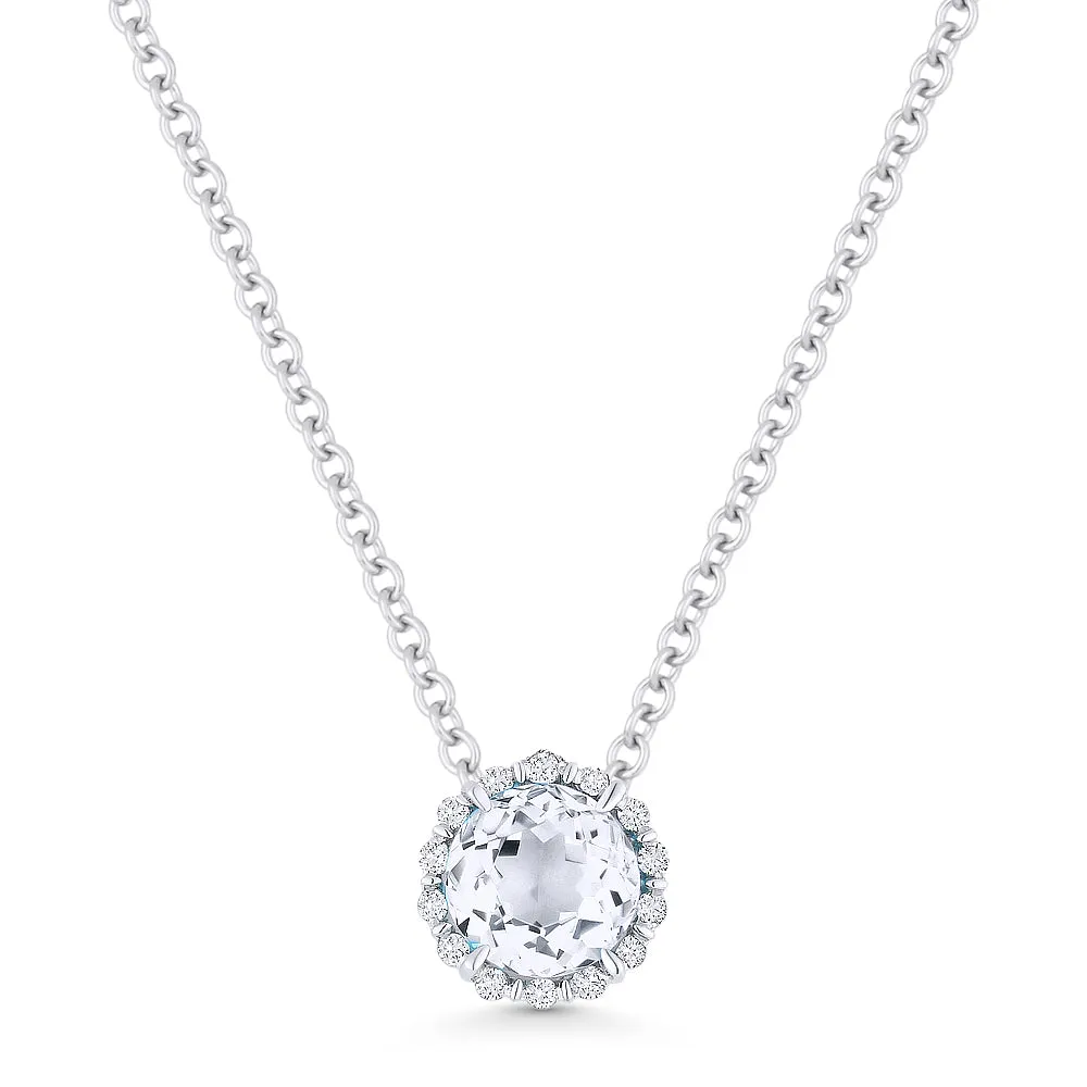 0.65Ct White Topaz 16"pendant Necklace In 14K White Gold