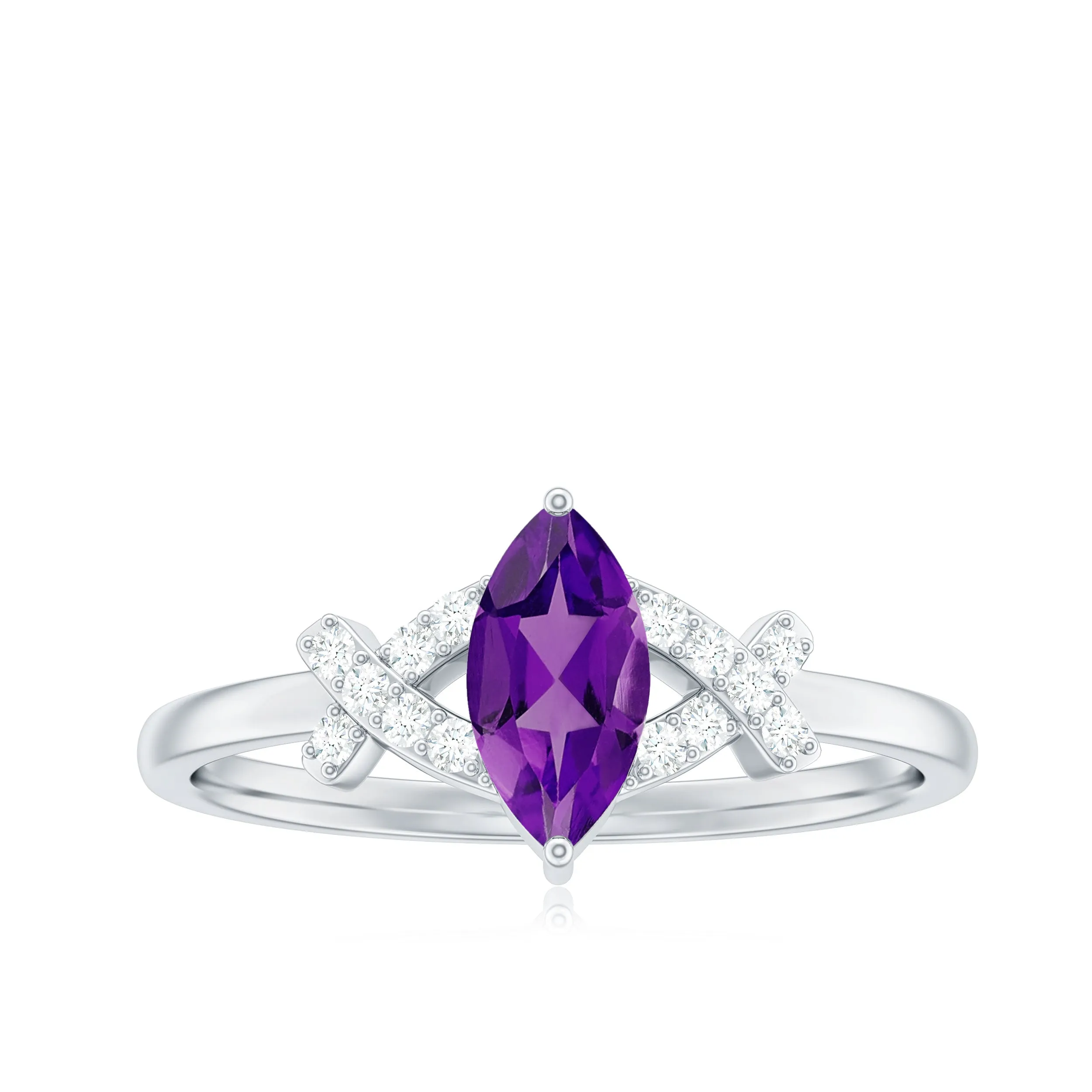 1 Carat Amethyst Marquise Solitaire Ring with Diamond