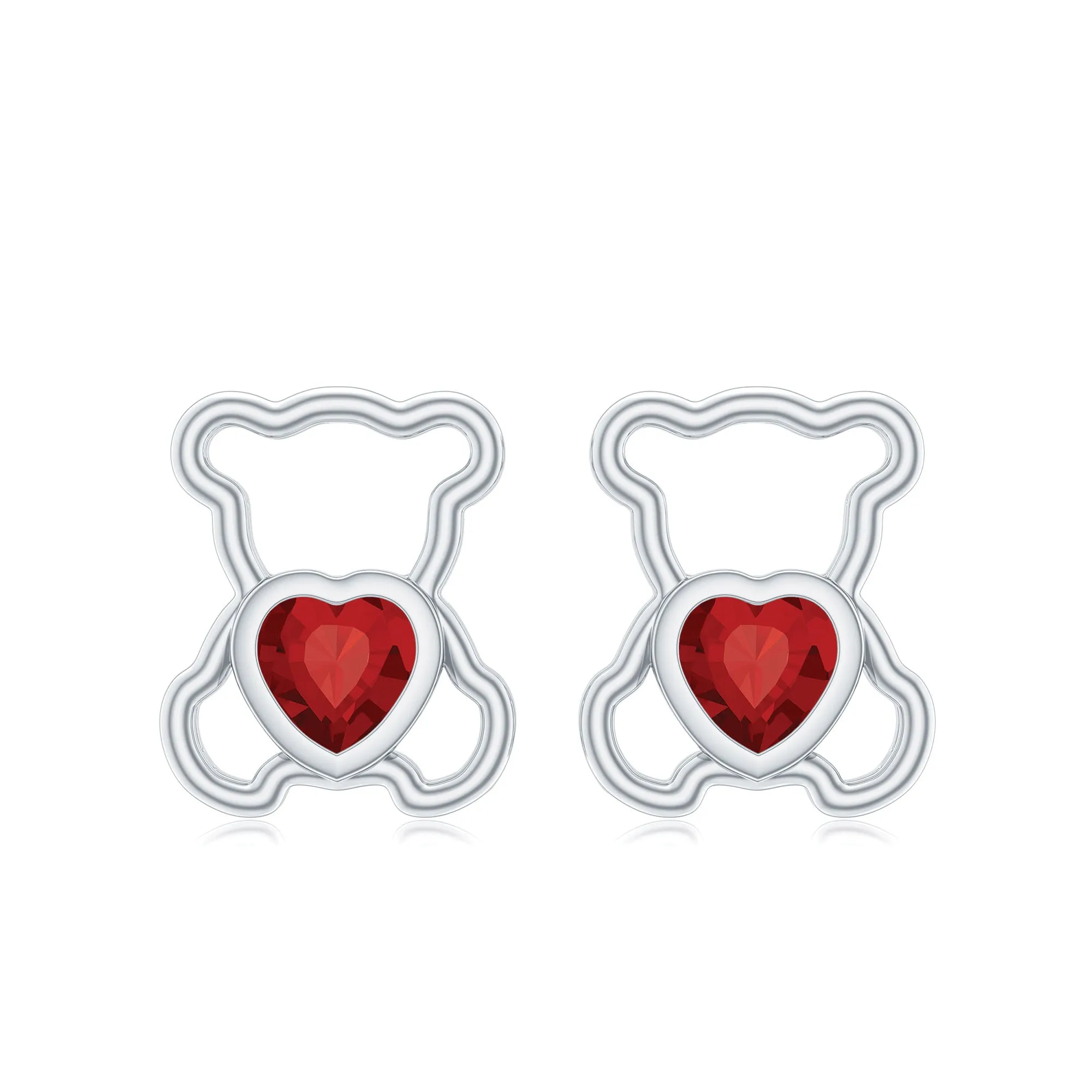 1 CT Heart Shape Created Ruby Teddy Stud Earrings