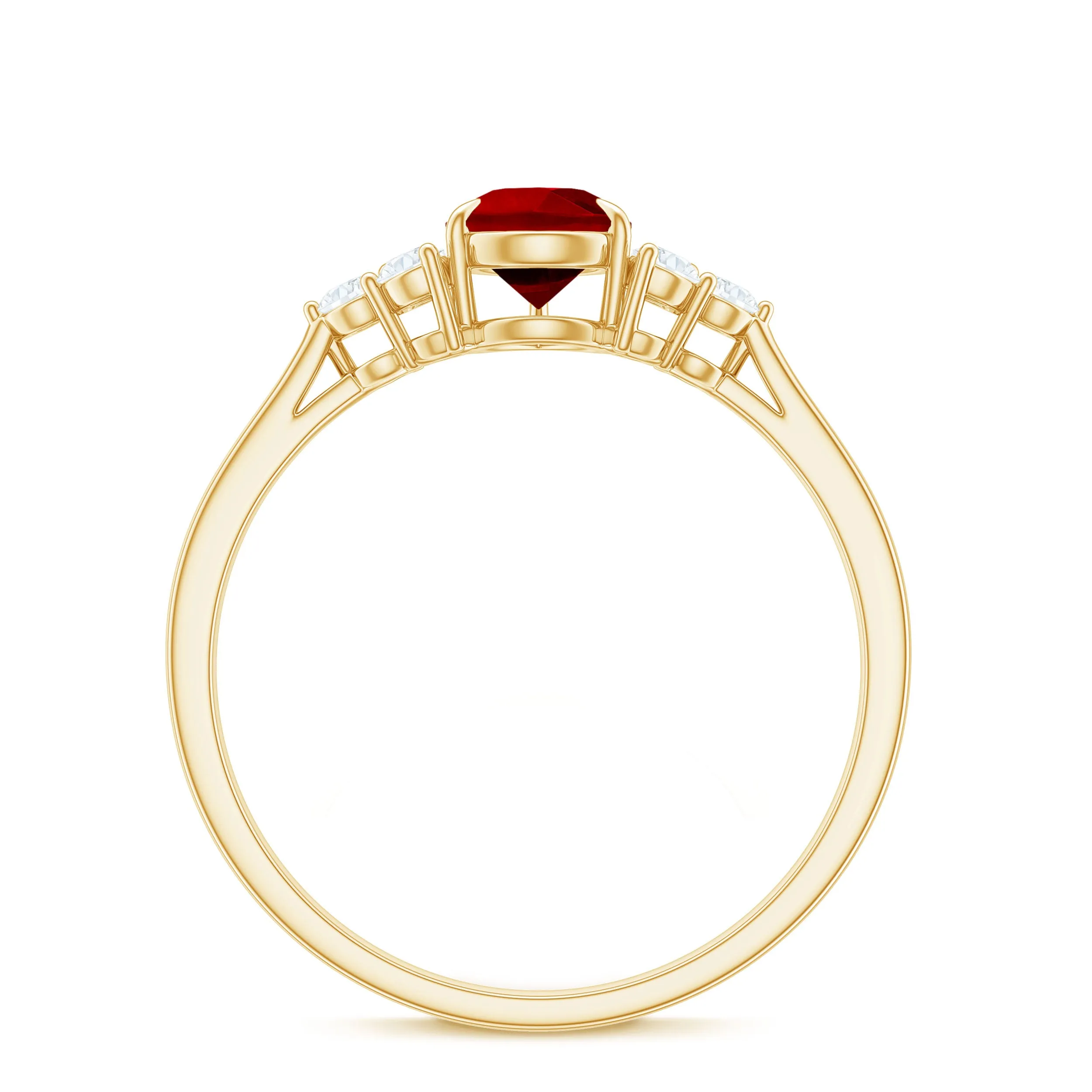 1 CT Pear Shaped Lab Grown Ruby Solitaire Ring with Diamond Trio