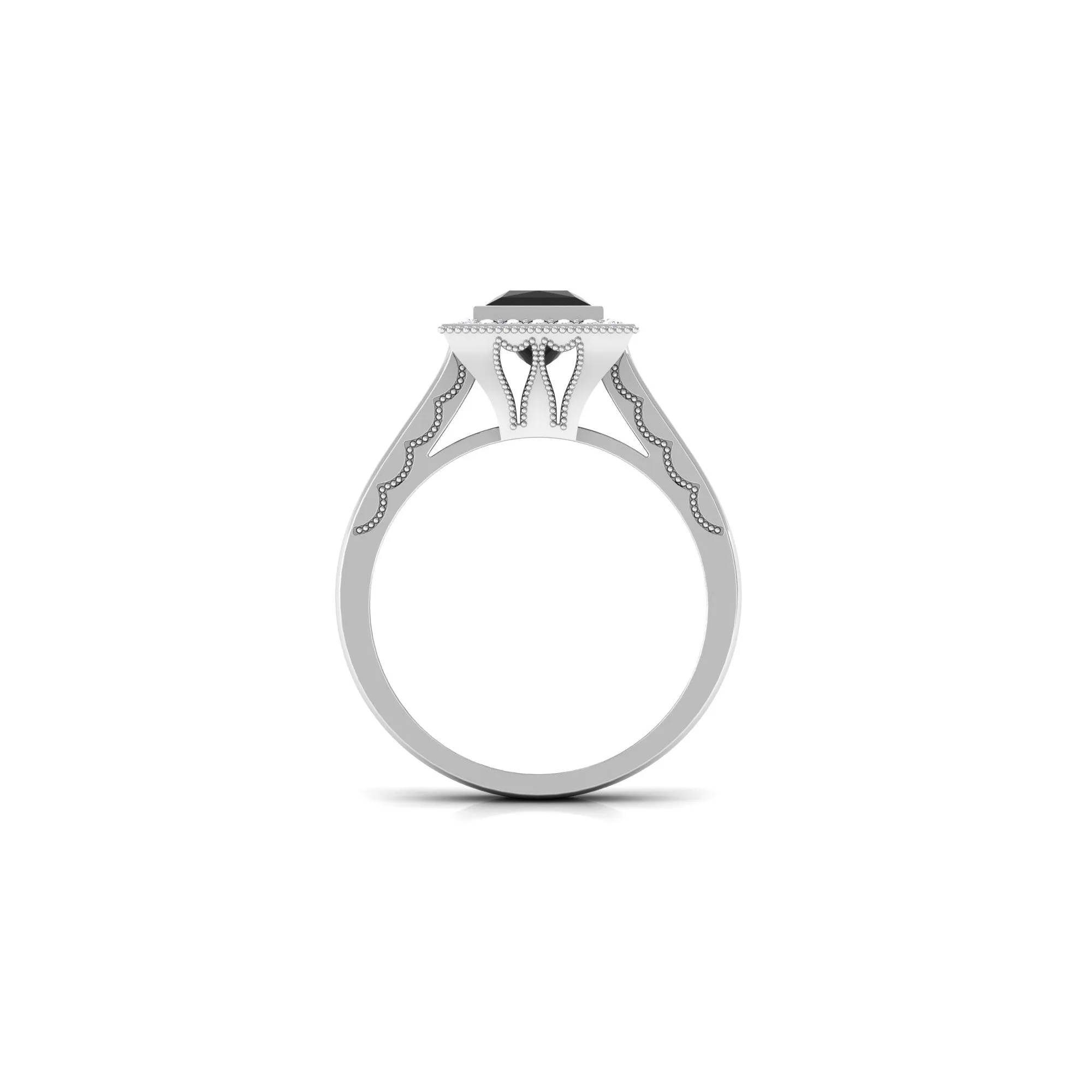 1 CT Princess Cut Created Black Diamond Solitaire Ring with Halo Diamond