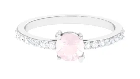 1 CT Rose Quartz Solitaire Promise Ring with Diamond Accent