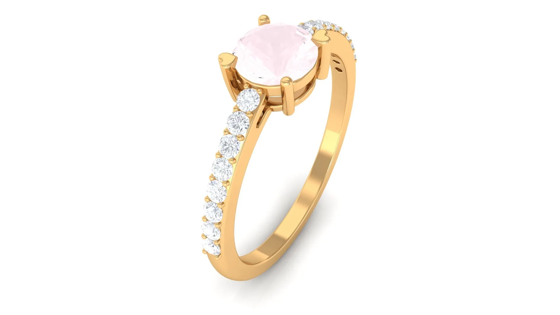 1 CT Rose Quartz Solitaire Promise Ring with Diamond Accent