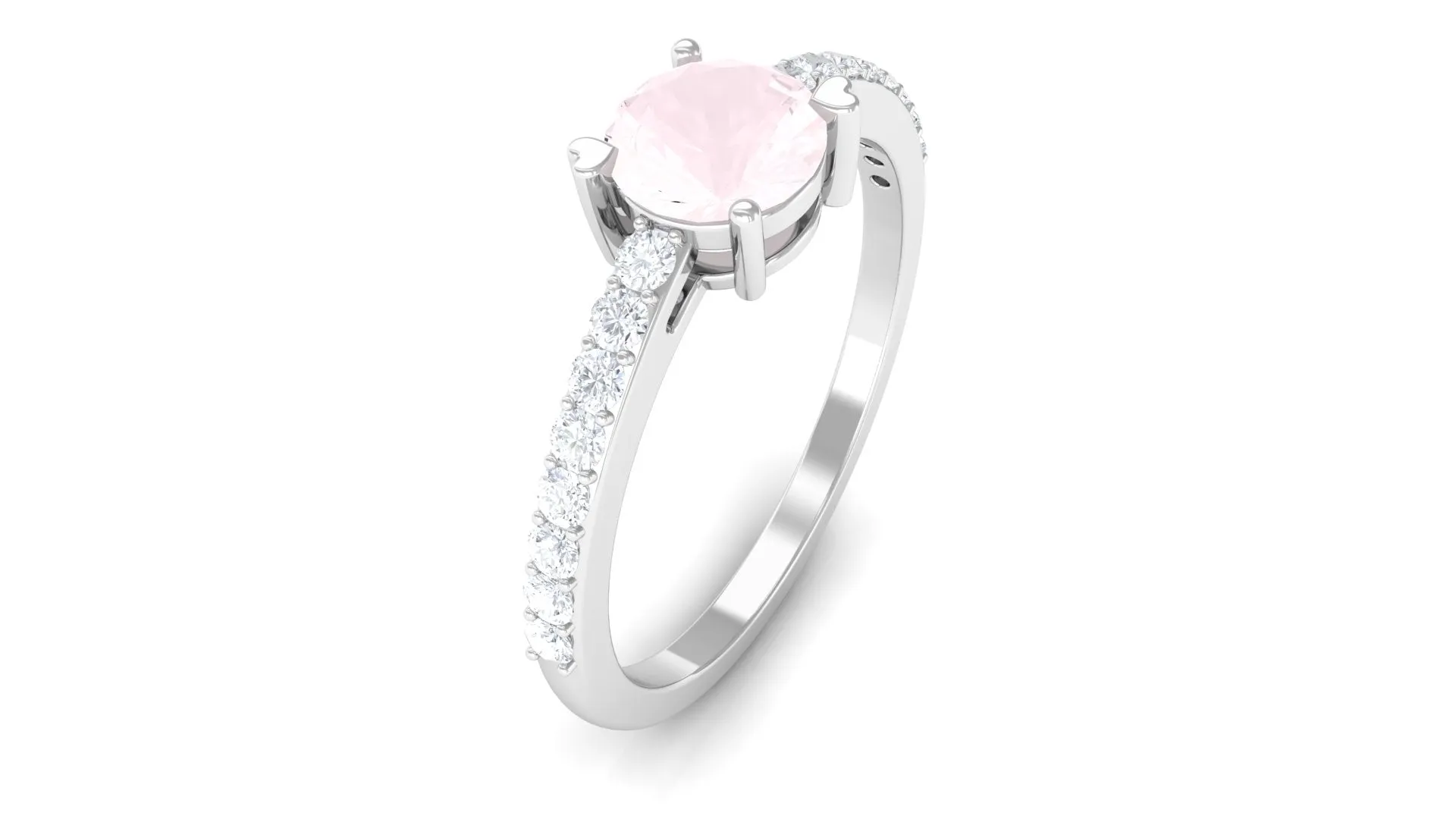 1 CT Rose Quartz Solitaire Promise Ring with Diamond Accent