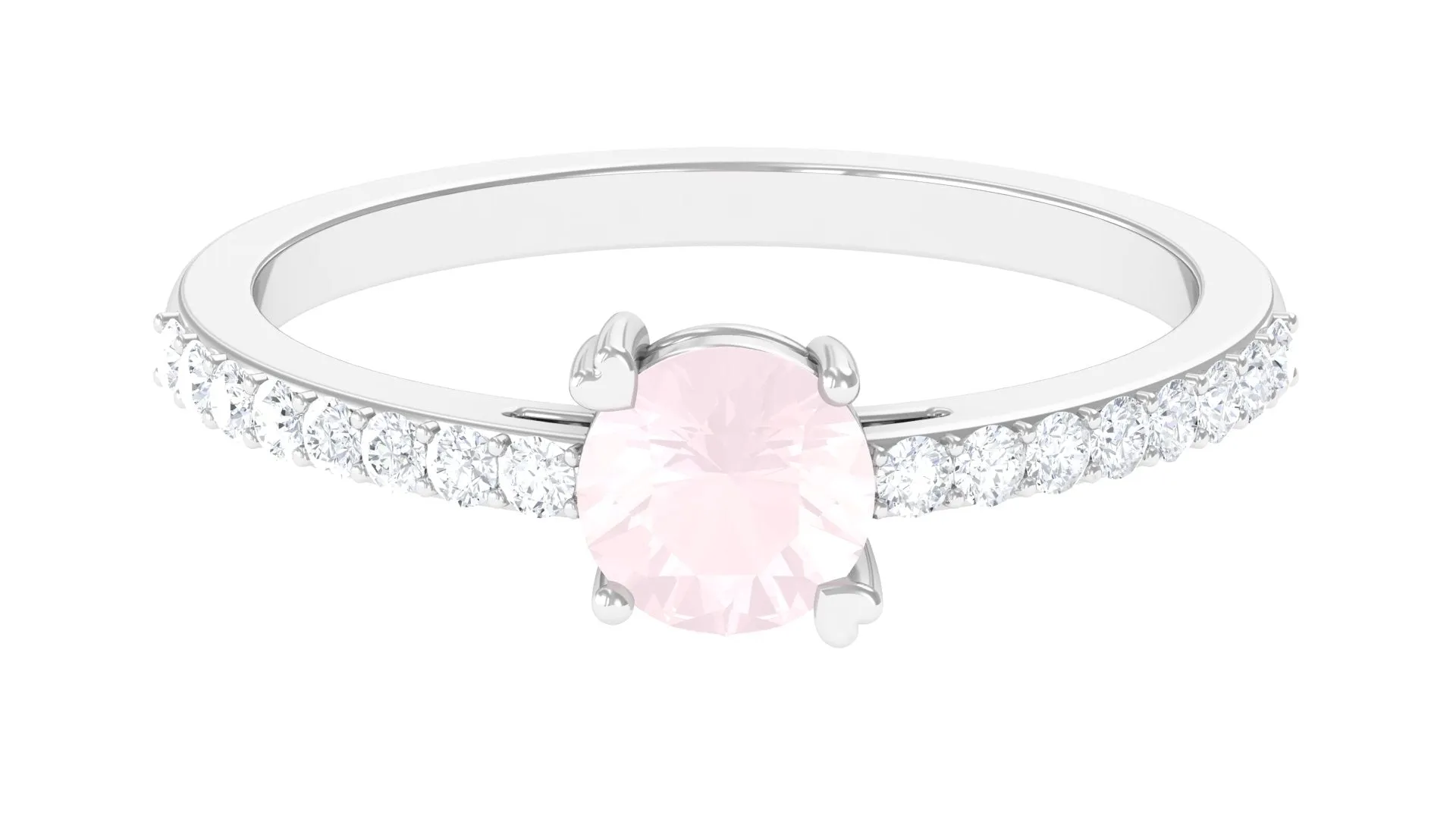 1 CT Rose Quartz Solitaire Promise Ring with Diamond Accent