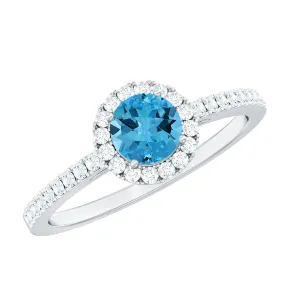 1 CT Swiss Blue Topaz Solitaire Ring with Diamond Accents