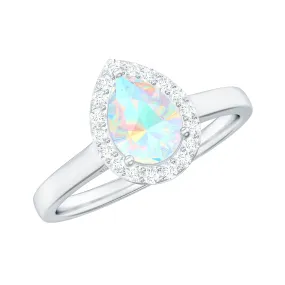 1 CT Teardrop Ethiopian Opal Ring with Diamond Accent