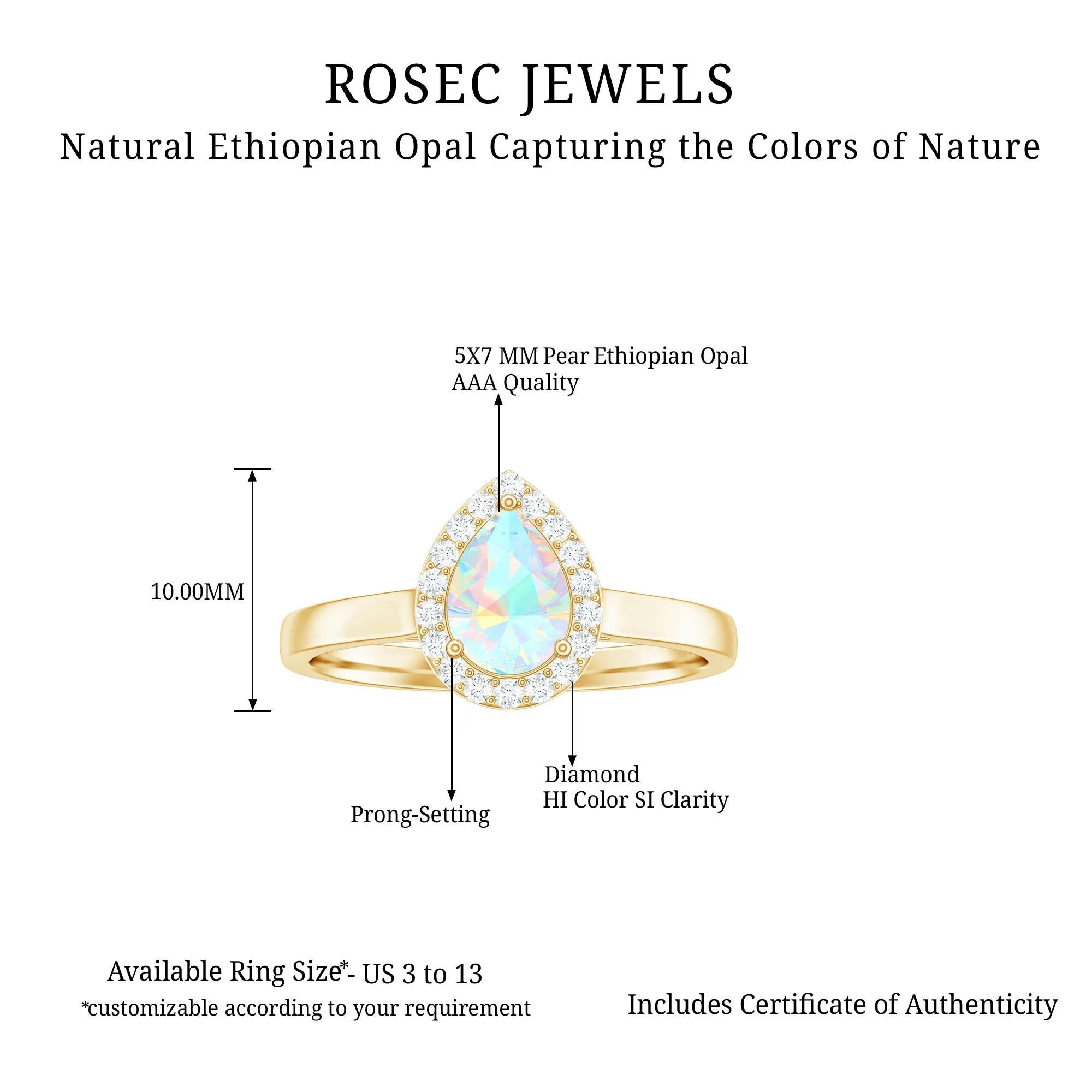 1 CT Teardrop Ethiopian Opal Ring with Diamond Accent