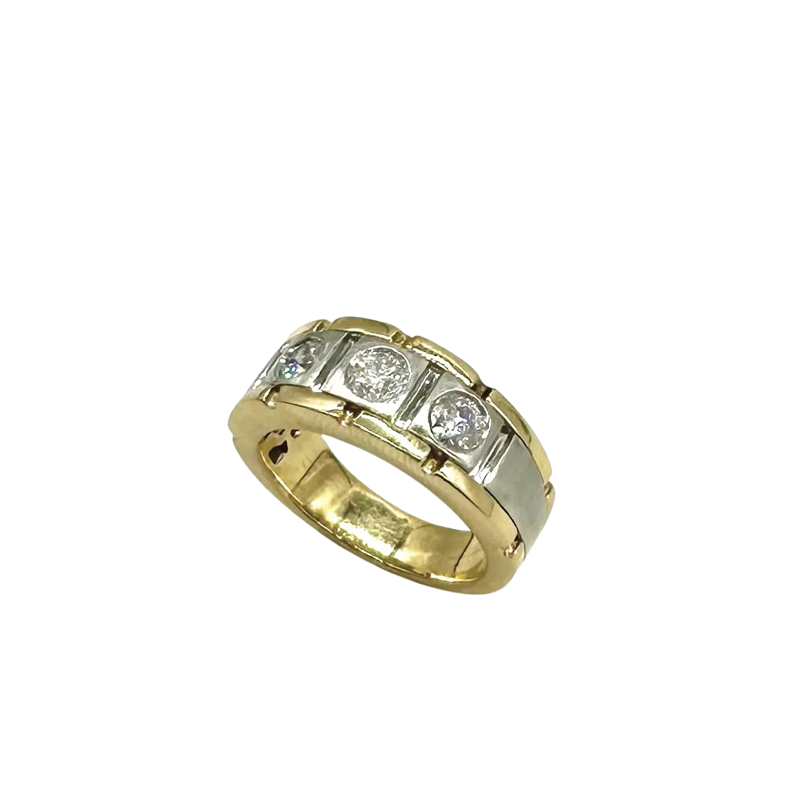 10k Yellow and White Gold Band with Bezeled Diamonds