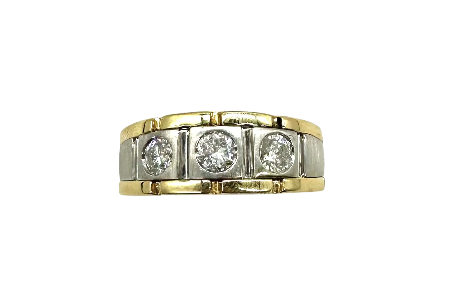 10k Yellow and White Gold Band with Bezeled Diamonds