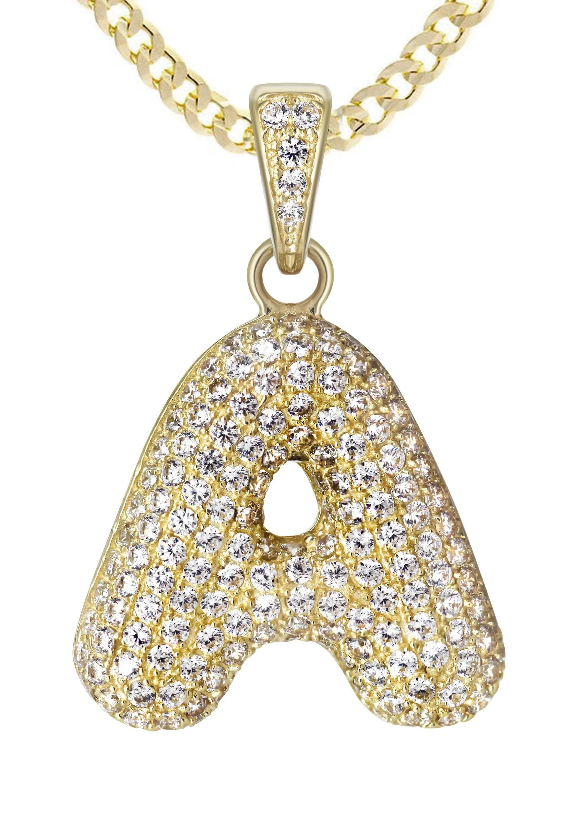 10K Yellow Gold Bubble Letter "A" CZ Necklace | Appx. 13.9 Grams