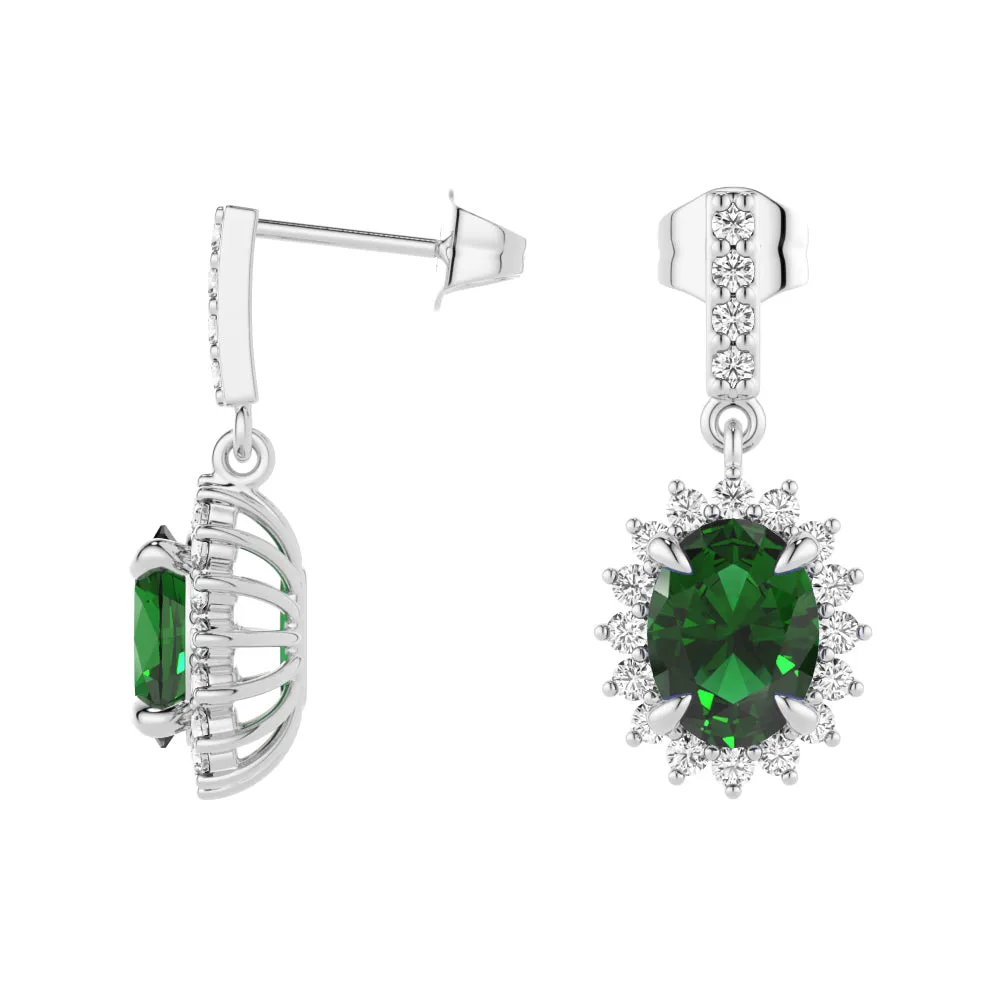 1.18 CT. Emerald Dangle Earrings with Floral Pavé Halo