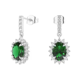 1.18 CT. Emerald Dangle Earrings with Floral Pavé Halo