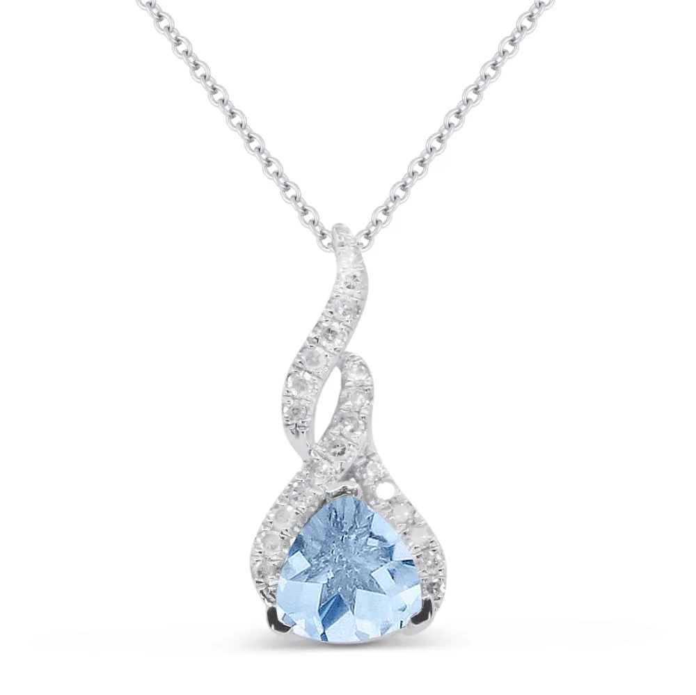 1.1Ct Swiss Blue Topaz 16"pendant Necklace In 14K White Gold