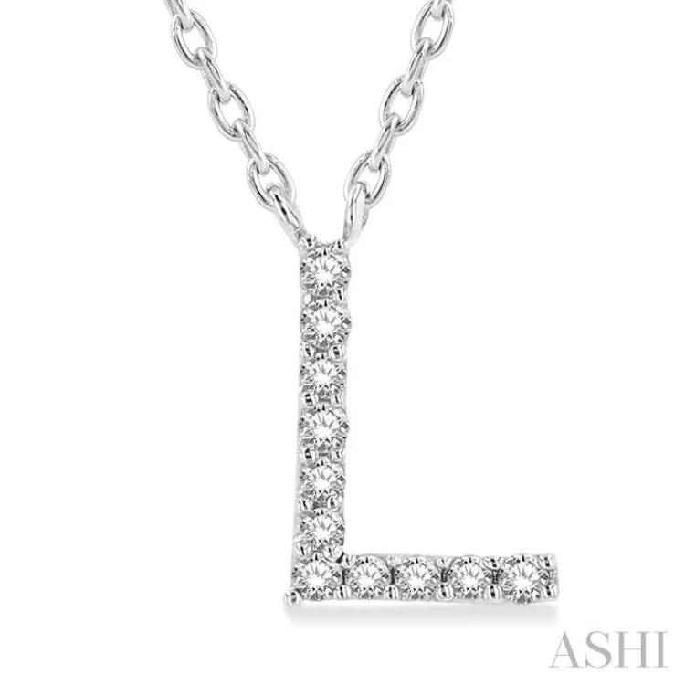 1/20 Ctw Initial 'L' Round Cut Diamond Pendant With Chain in 14K White Gold