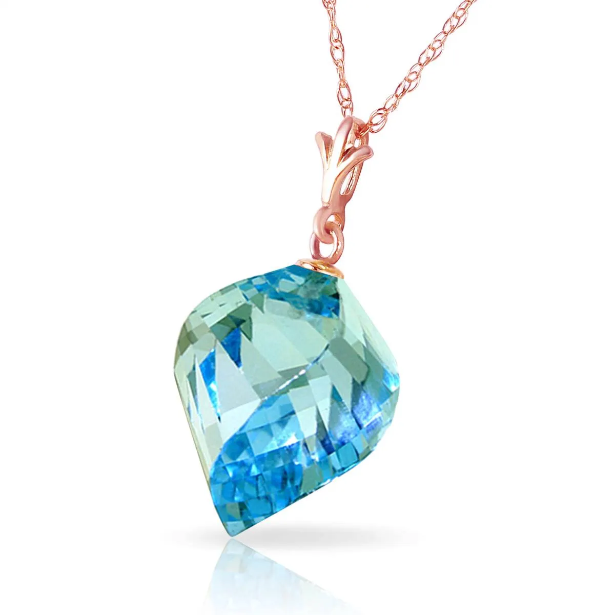 13.9 Carat 14K Solid Rose Gold Necklace Twisted Briolette Blue Topaz