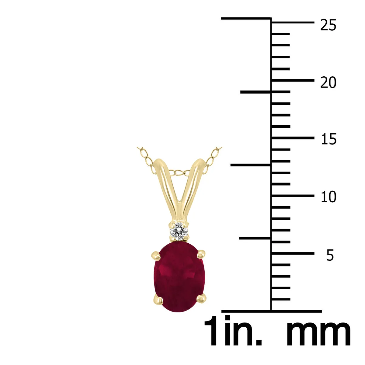 14K  6X4Mm Genuine Oval Ruby And Diamond Pendant