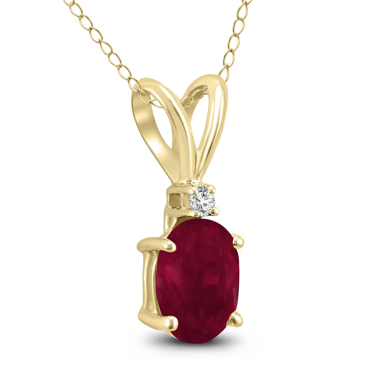 14K  6X4Mm Genuine Oval Ruby And Diamond Pendant