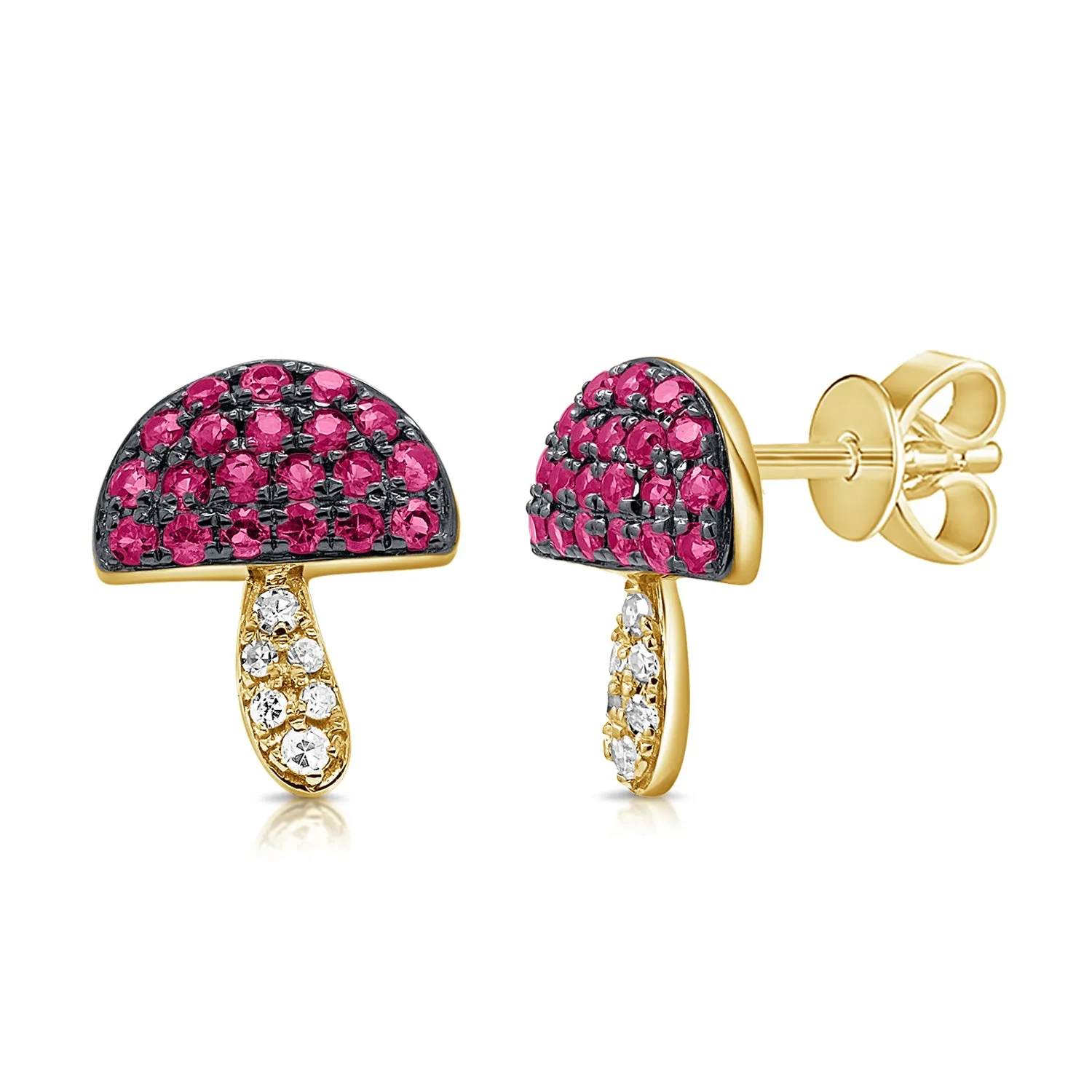 14K Gold Diamond & Gemstone Mushroom Stud Earrings