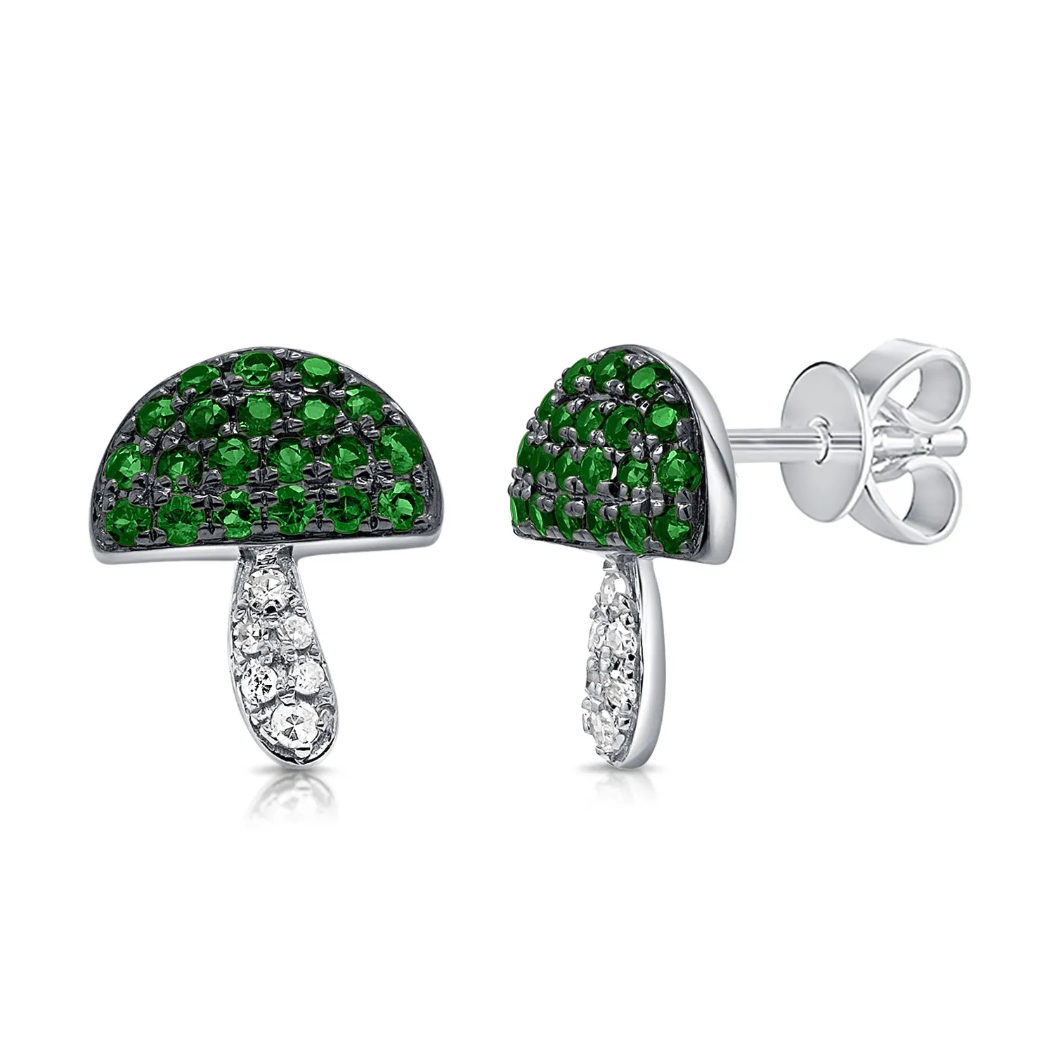 14K Gold Diamond & Gemstone Mushroom Stud Earrings