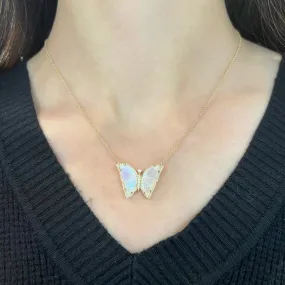 14K GOLD DIAMOND MOONSTONE BUTTERFLY NECKLACE