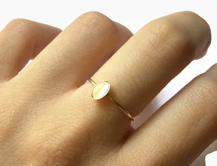 14k gold filled oval moonstone ring • Yellow gold stacking ring • Gold gemstone ring oval stone