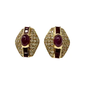 14K Gold Stud Earrings with Diamond and Ruby