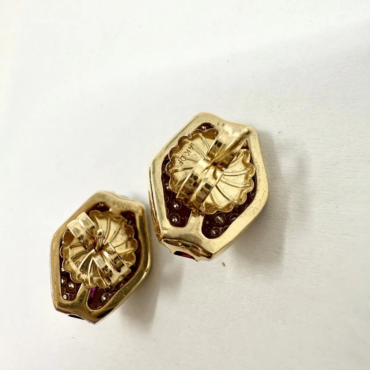 14K Gold Stud Earrings with Diamond and Ruby