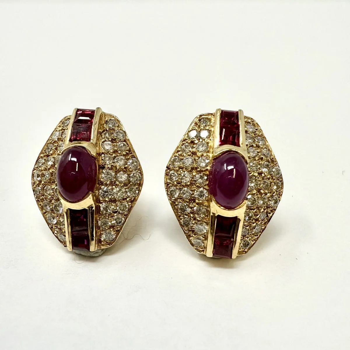 14K Gold Stud Earrings with Diamond and Ruby