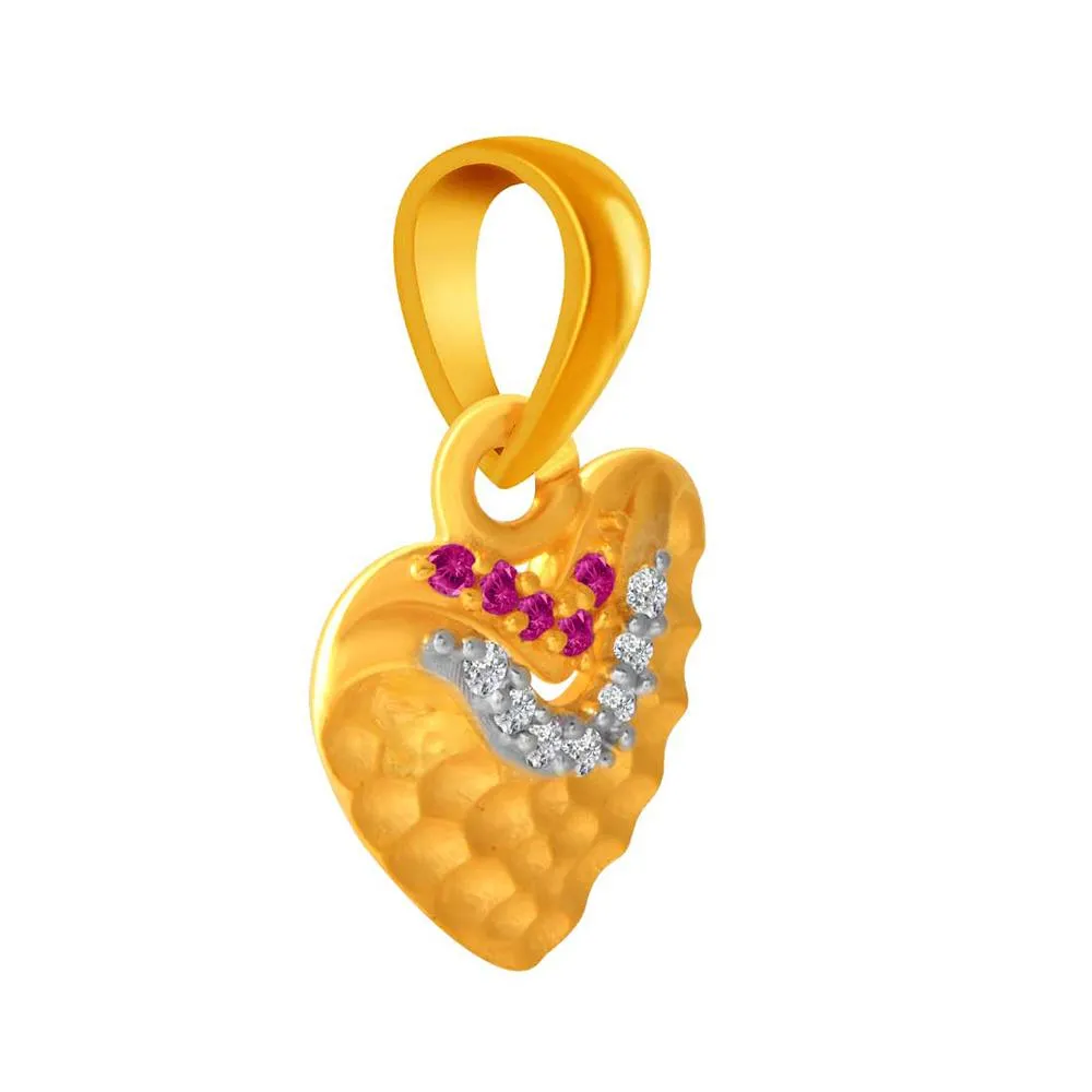 14k Gold Studded Heart Shape Pendant With Pink, Yellow S