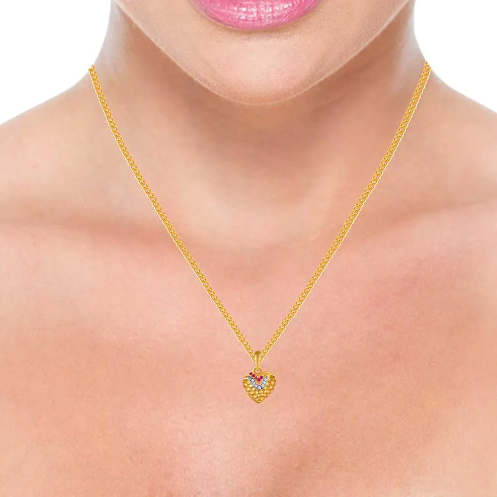 14k Gold Studded Heart Shape Pendant With Pink, Yellow S