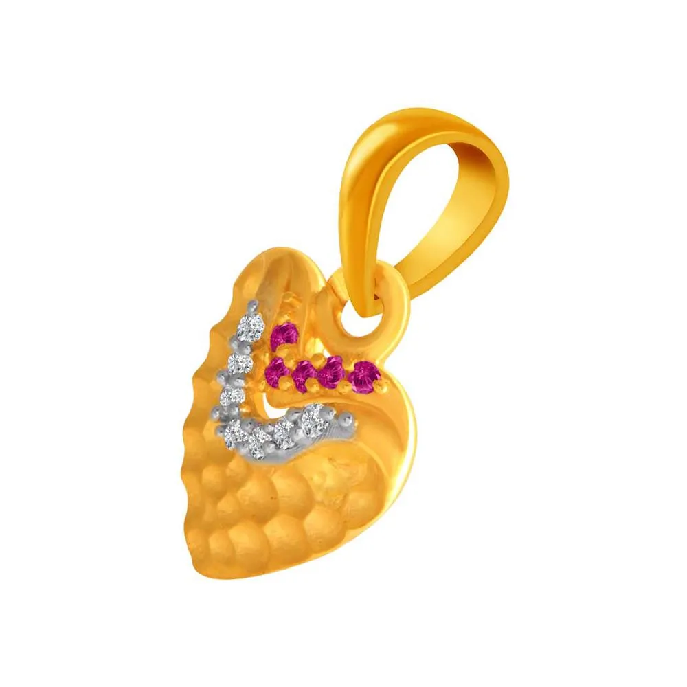 14k Gold Studded Heart Shape Pendant With Pink, Yellow S