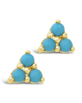 14K Gold Turquoise Trinity Stud Earrings