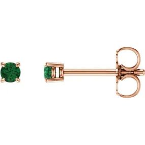 14K Rose 2.5 mm Natural Emerald Stud Earrings with Friction Post