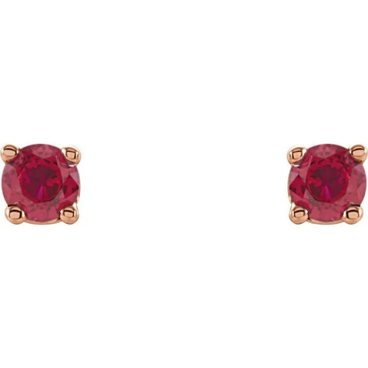 14K Rose 2.5 mm Natural Ruby Stud Earrings with Friction Post