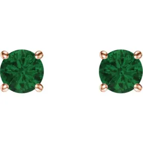 14K Rose 5 mm Natural Emerald Stud Earrings with Friction Post