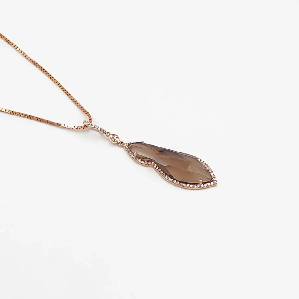 14K Rose Gold Diamond Smoky Topaz Pendant Necklace