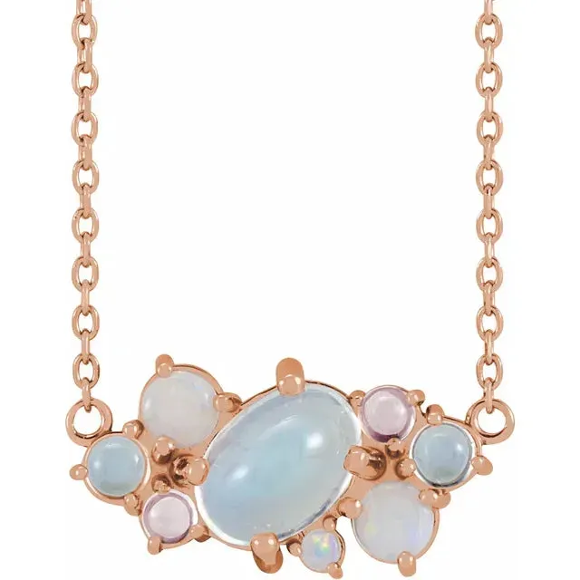 14K Rose Gold Natural Multi-Gemstone Scattered 16-18" Necklace