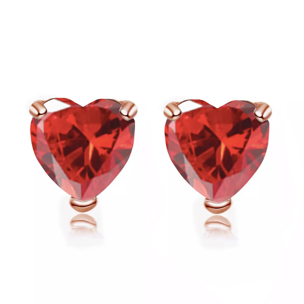 14k Rose Gold Plated 1/2 Carat Heart Created Ruby Stud Earrings